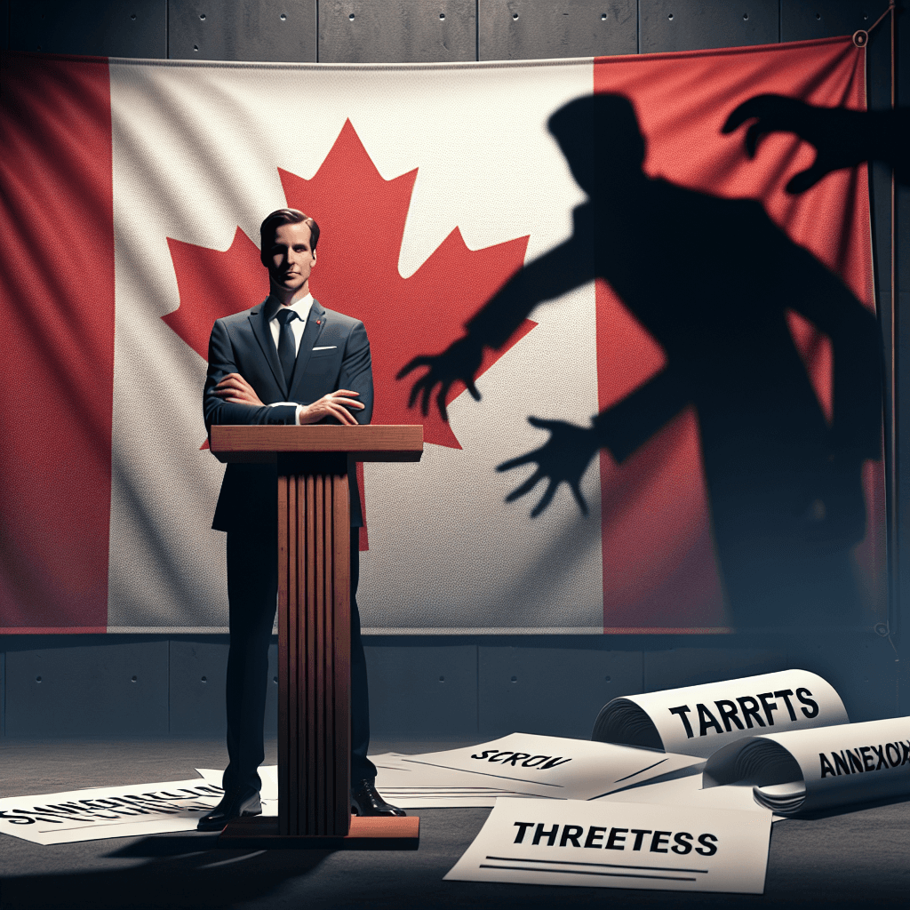 Mark Carney at podium with Canadian and American flags