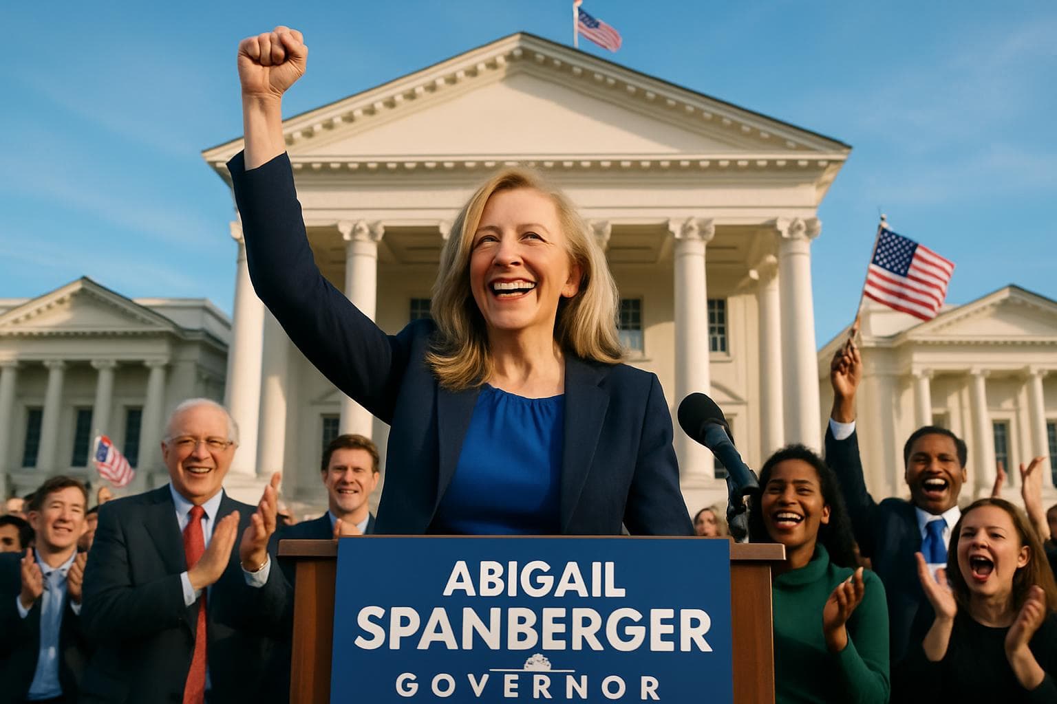 Abigail Spanberger celebrating victory as Virginia's first female governor