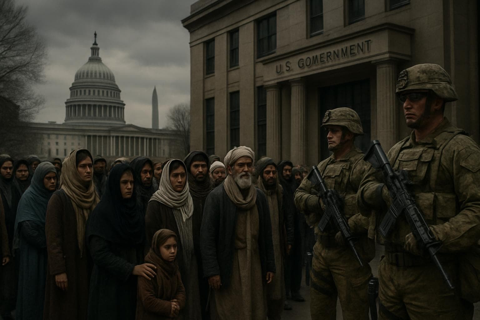 Afghan immigration line with National Guard in Washington D.C.