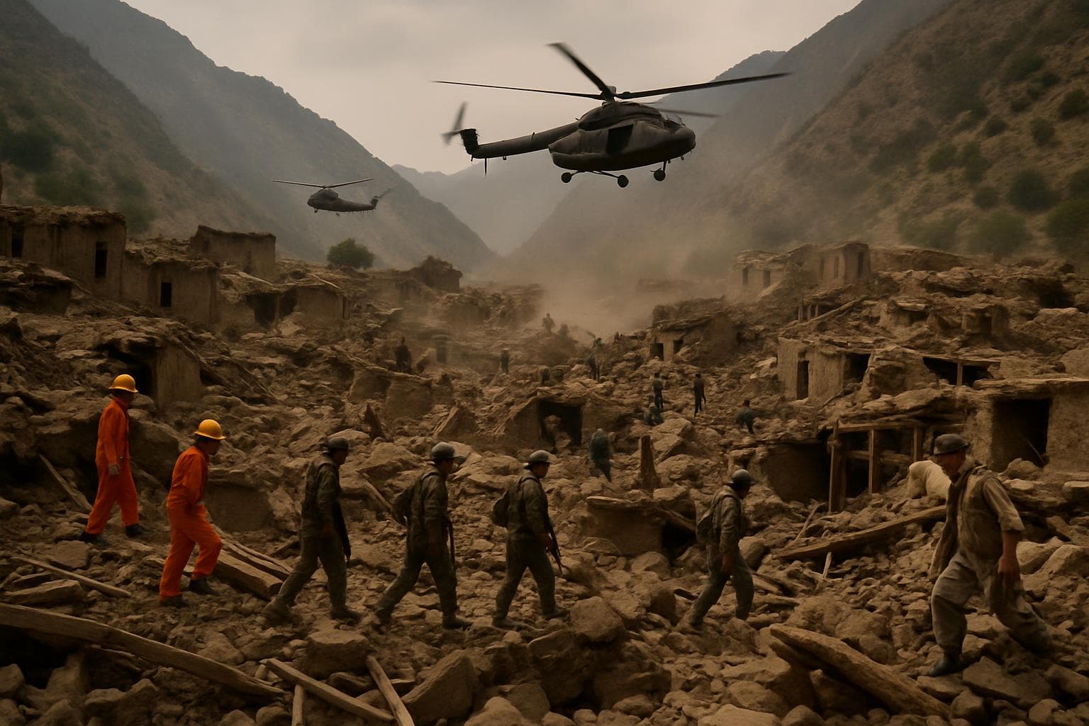 Collapsed homes in Afghan village with rescue efforts underway