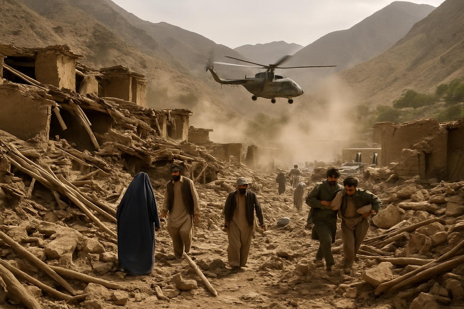 Collapsed homes and helicopters in earthquake-hit Afghanistan