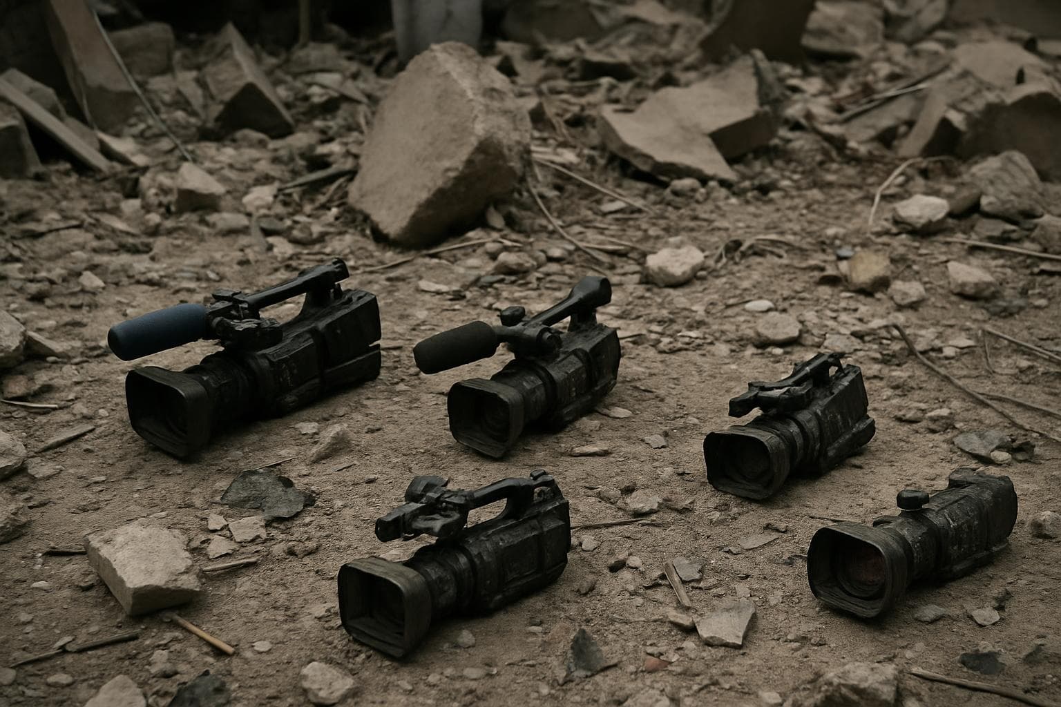 Debris and fallen cameras near Al-Shifa Hospital in Gaza