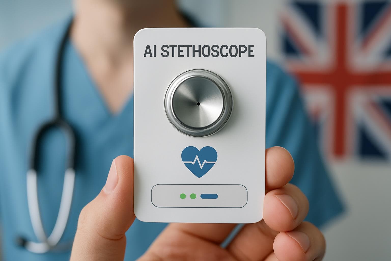 AI-powered stethoscope analyzing heartbeat data