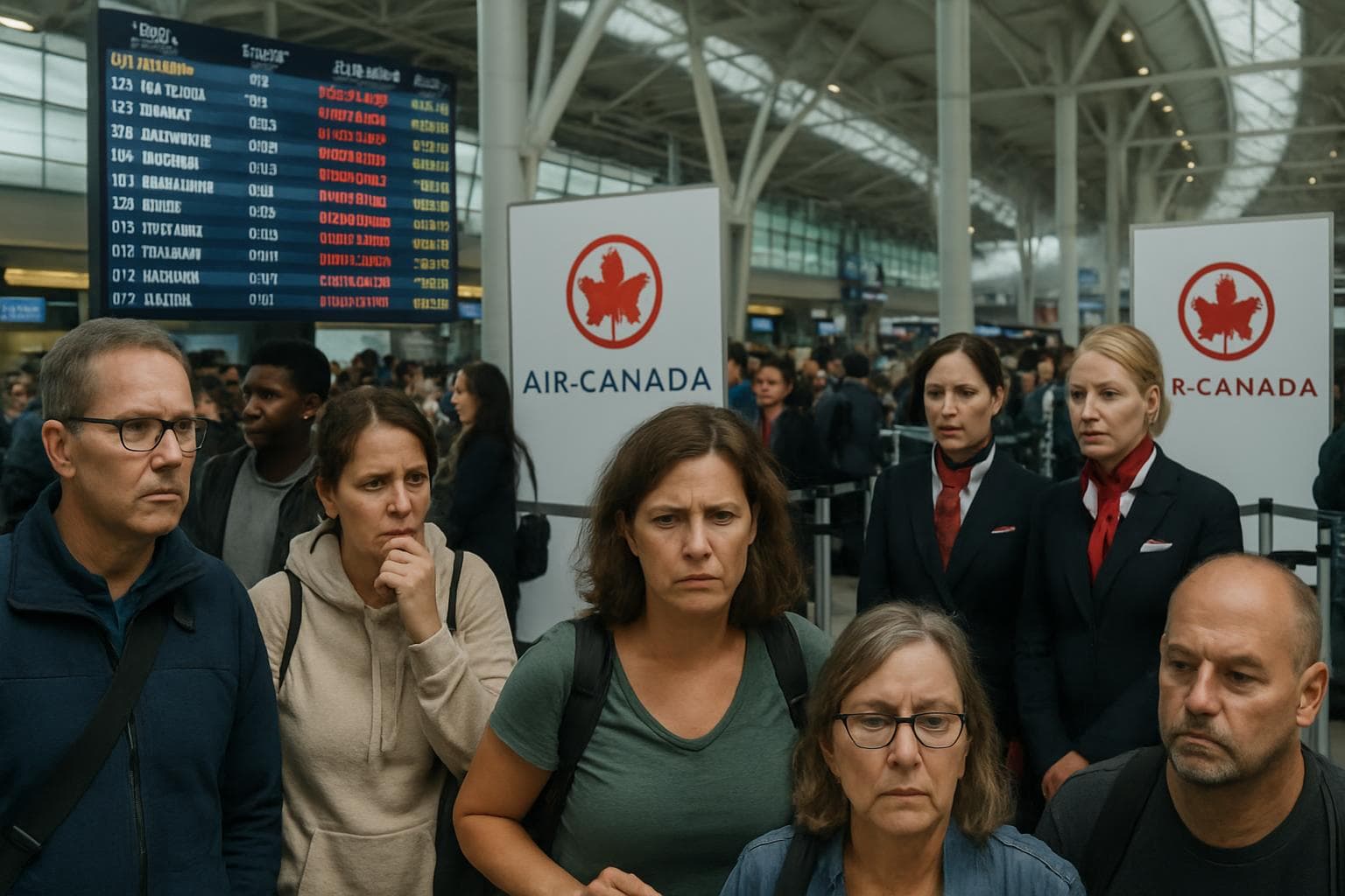 Air Canada passengers at airport terminal amid strike