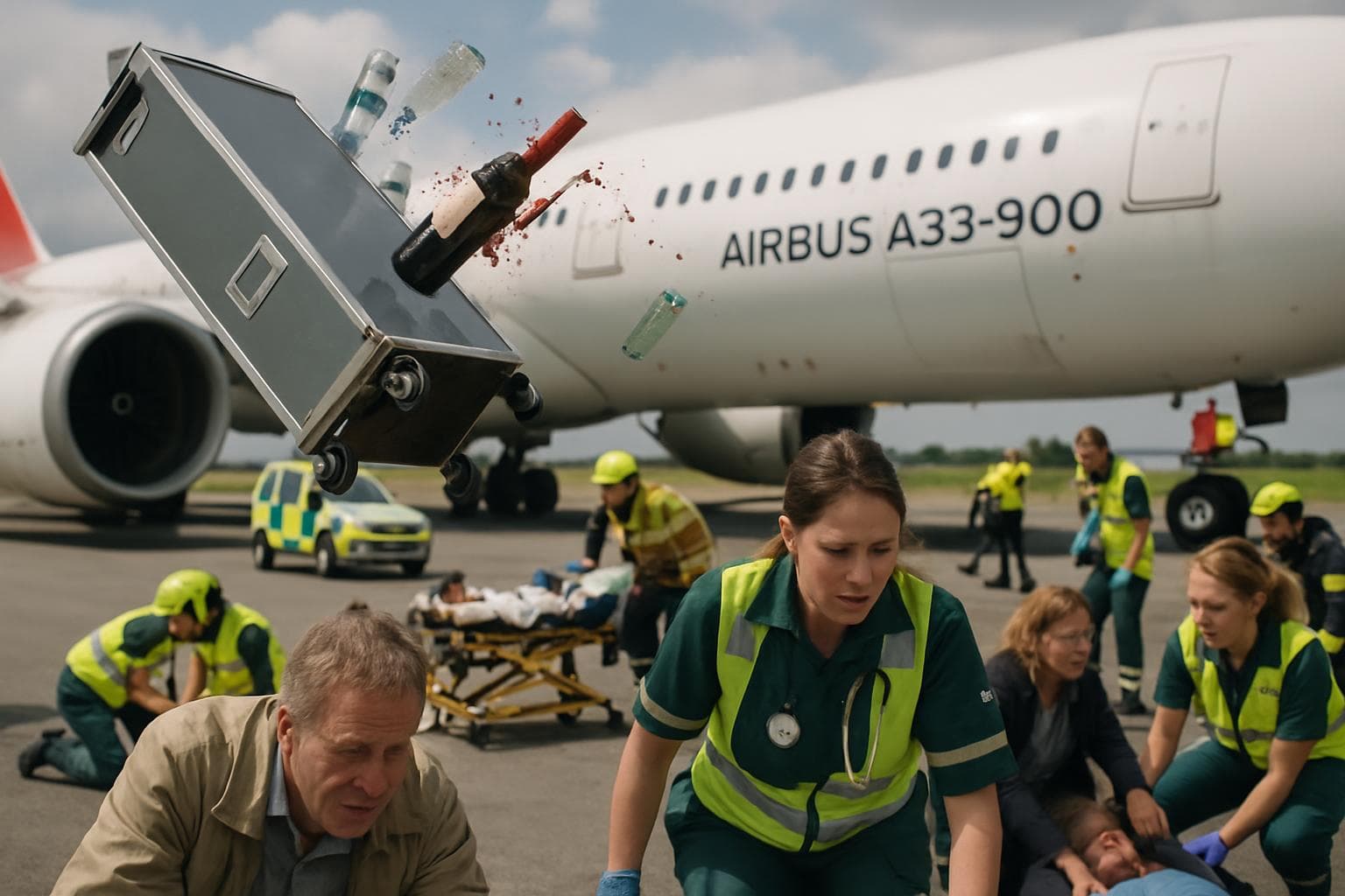 Airbus A330-900 emergency landing with medical teams