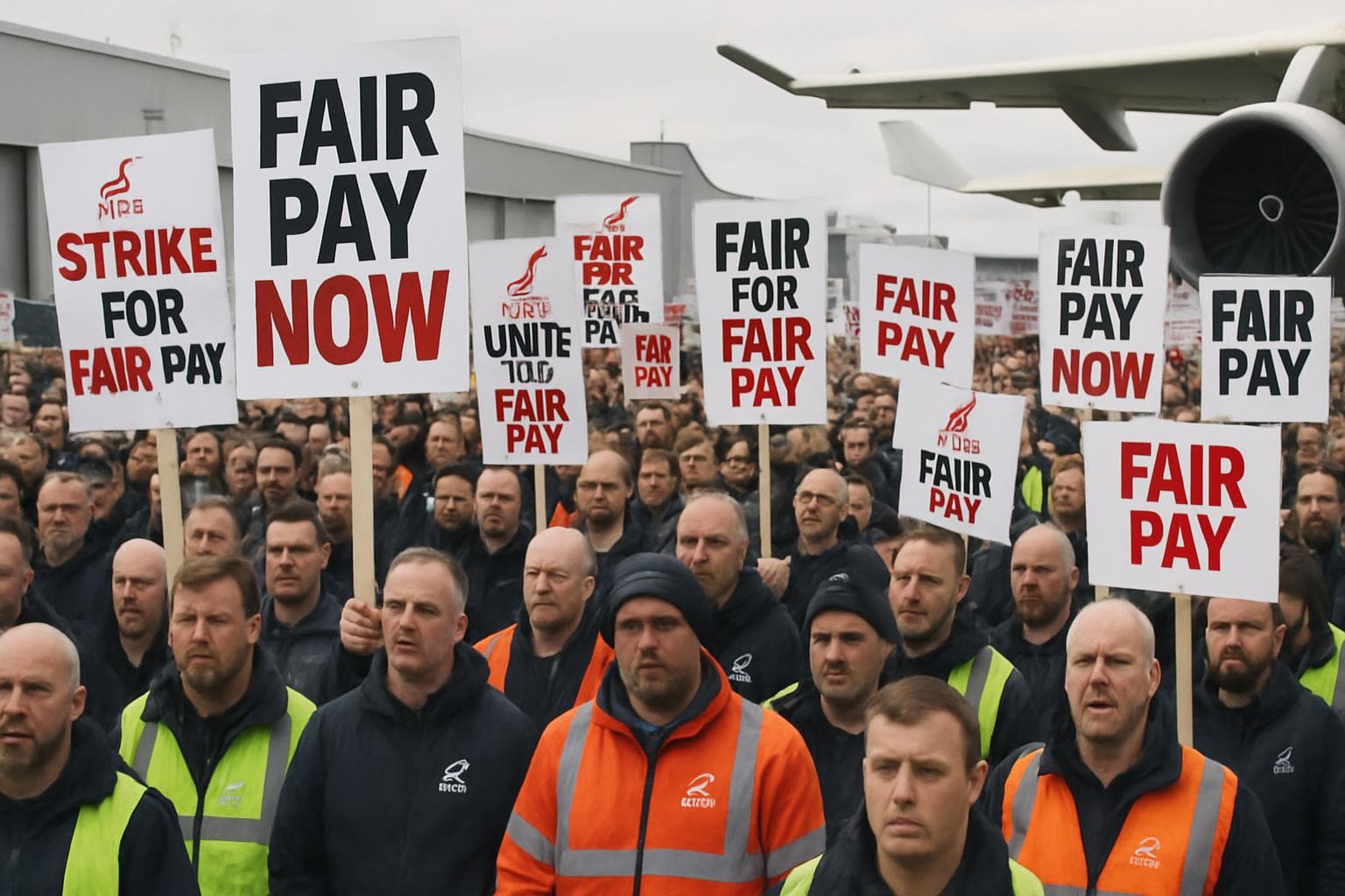 Airbus workers protesting with picket signs outside facilities