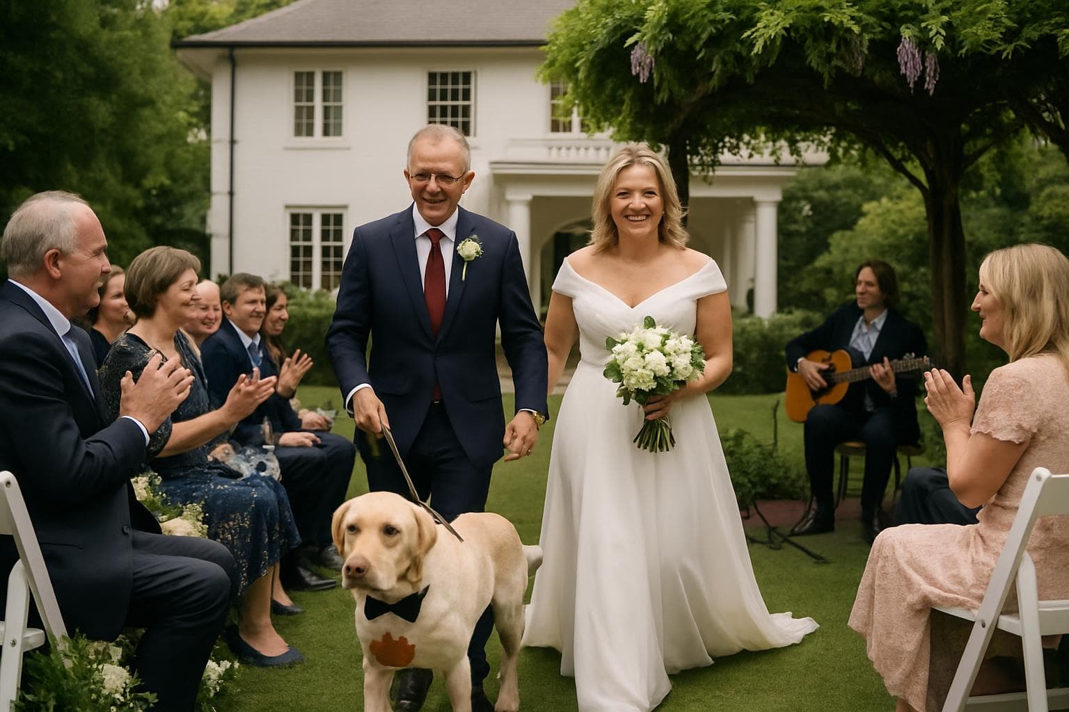 Anthony Albanese and Jodie Haydon wedding with dog ring bearer