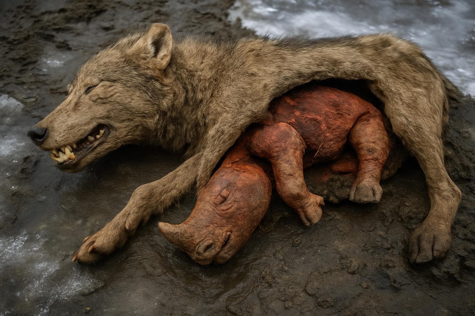 Ancient wolf in Siberia with woolly rhinoceros remains in stomach