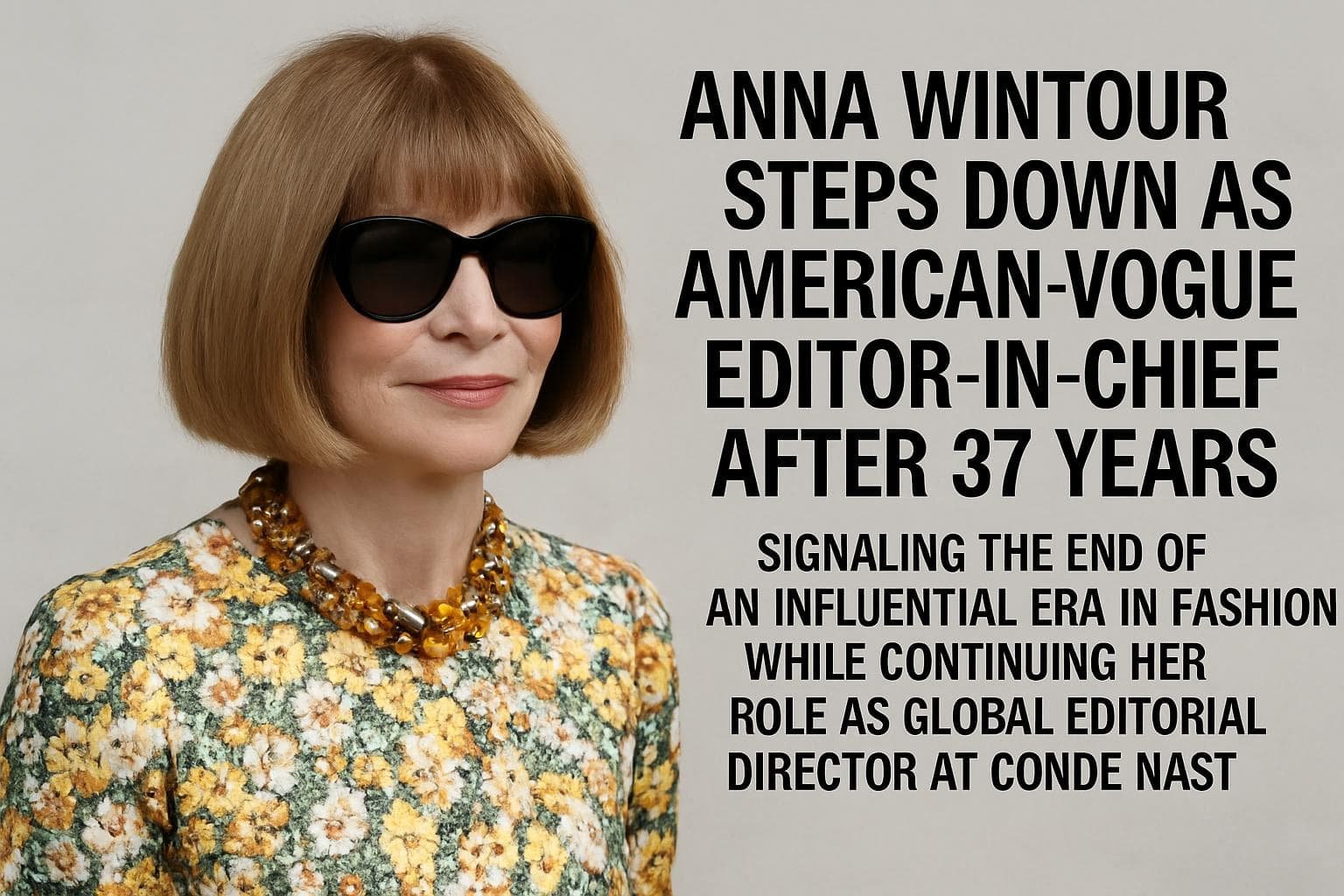 Anna Wintour with bob haircut and dark glasses