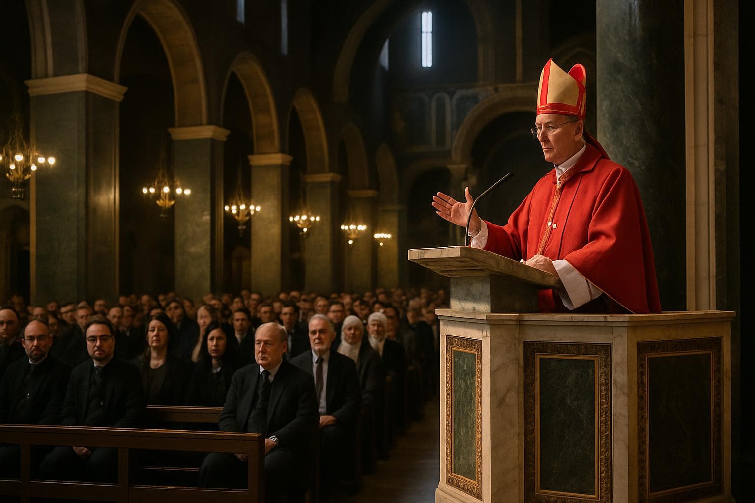 Archbishop Richard Moth addressing congregation at Westminster Cathedral
