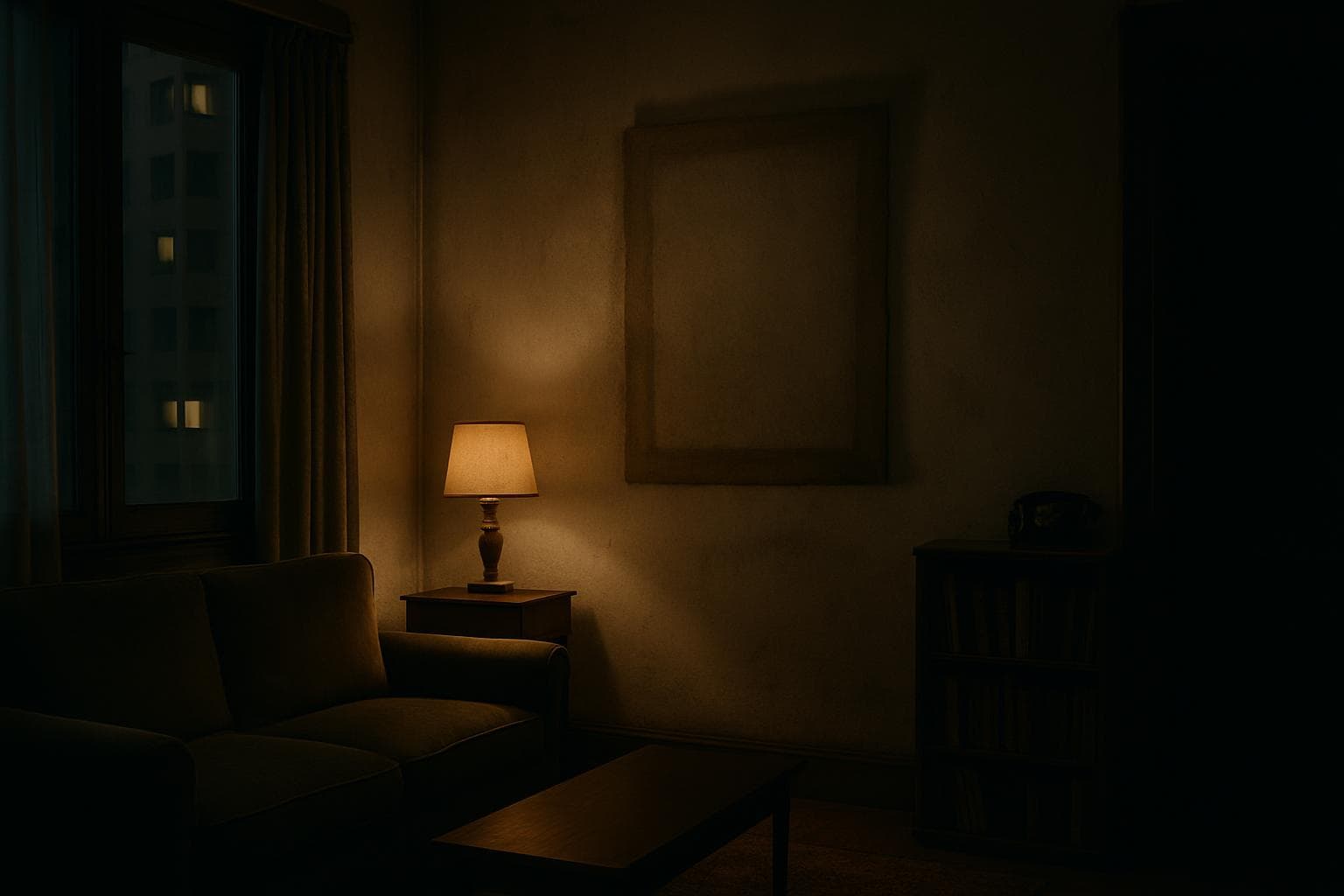 Empty wall space in dimly lit apartment in Argentina