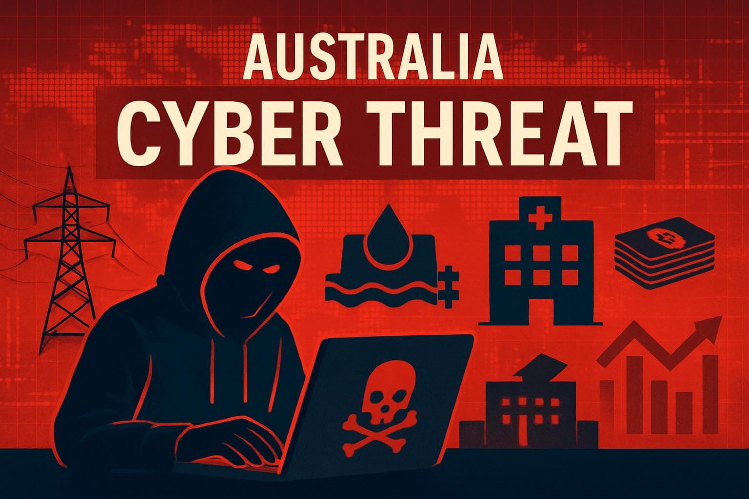 Digital map of Australia with cybersecurity threat indicators
