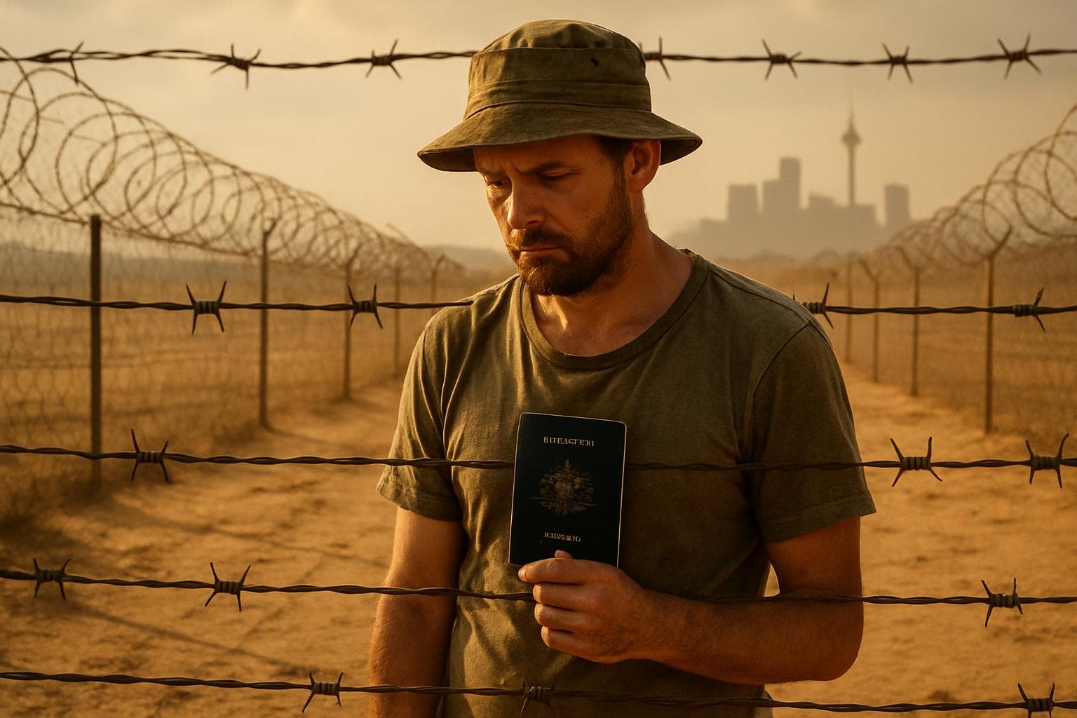Australian citizen in desert detention camp with barbed wire