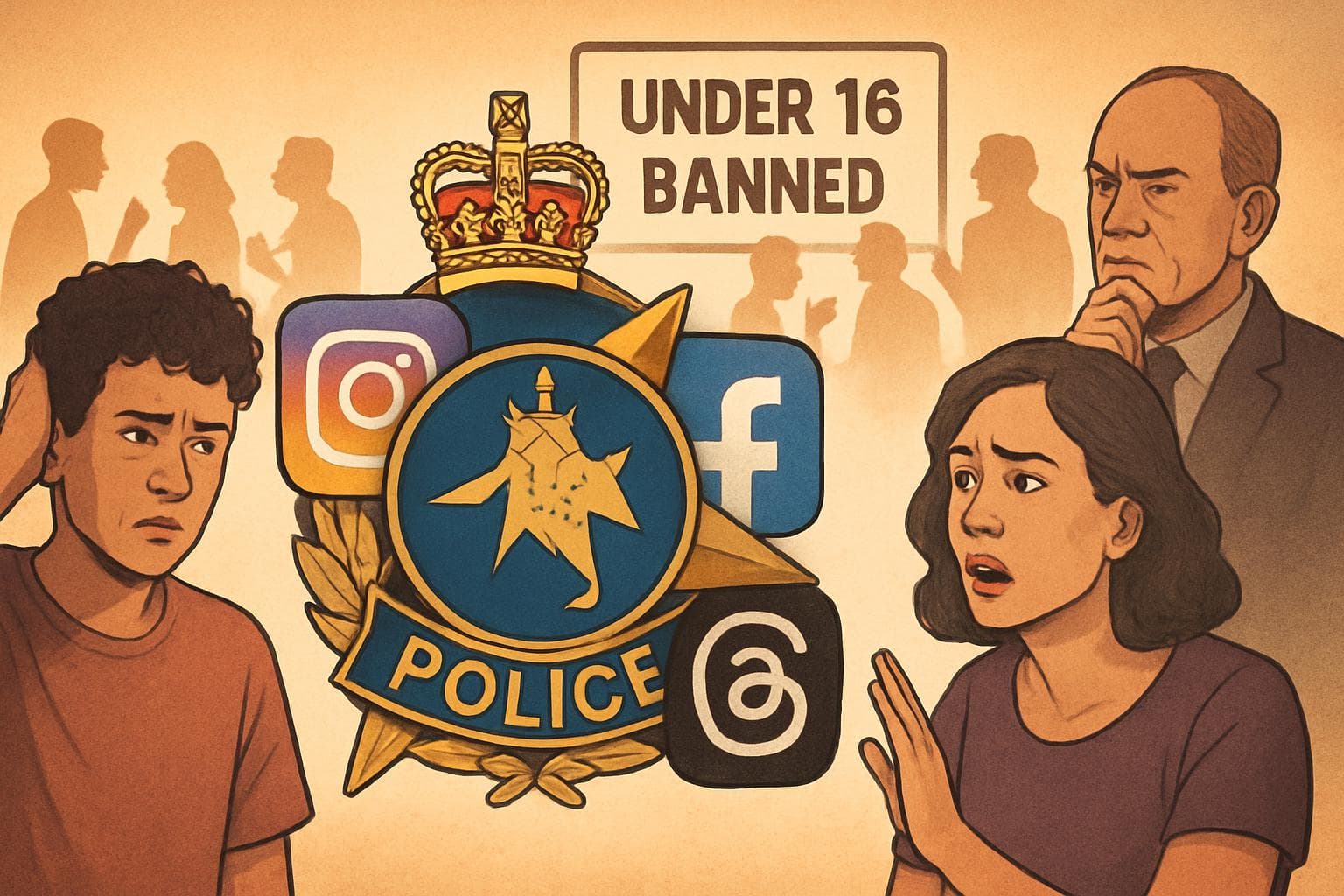 Australian police badge blocking Instagram, Facebook, Threads logos
