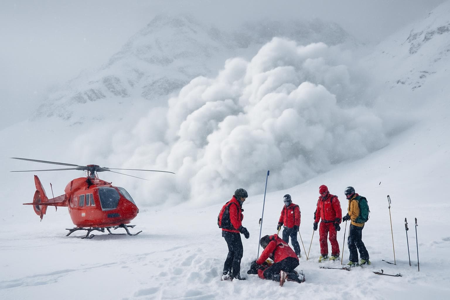 Rescue operation in the Austrian Alps after avalanche