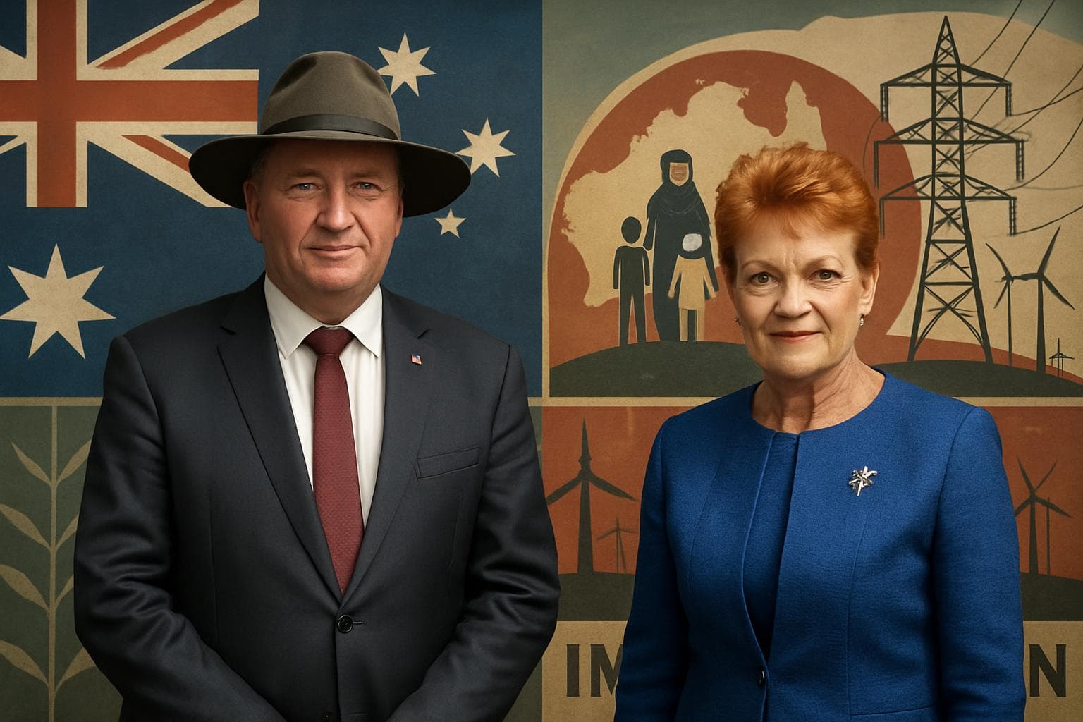 Barnaby Joyce and Pauline Hanson standing together