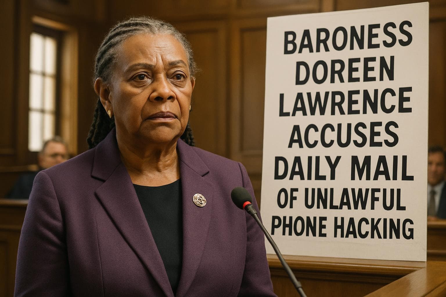 Baroness Doreen Lawrence in a courtroom accusing Daily Mail