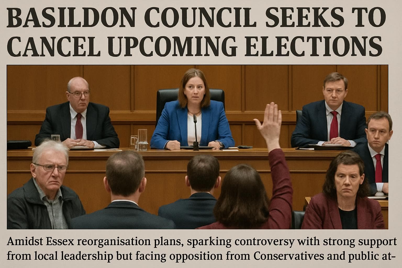 Basildon Council building with people protesting outside