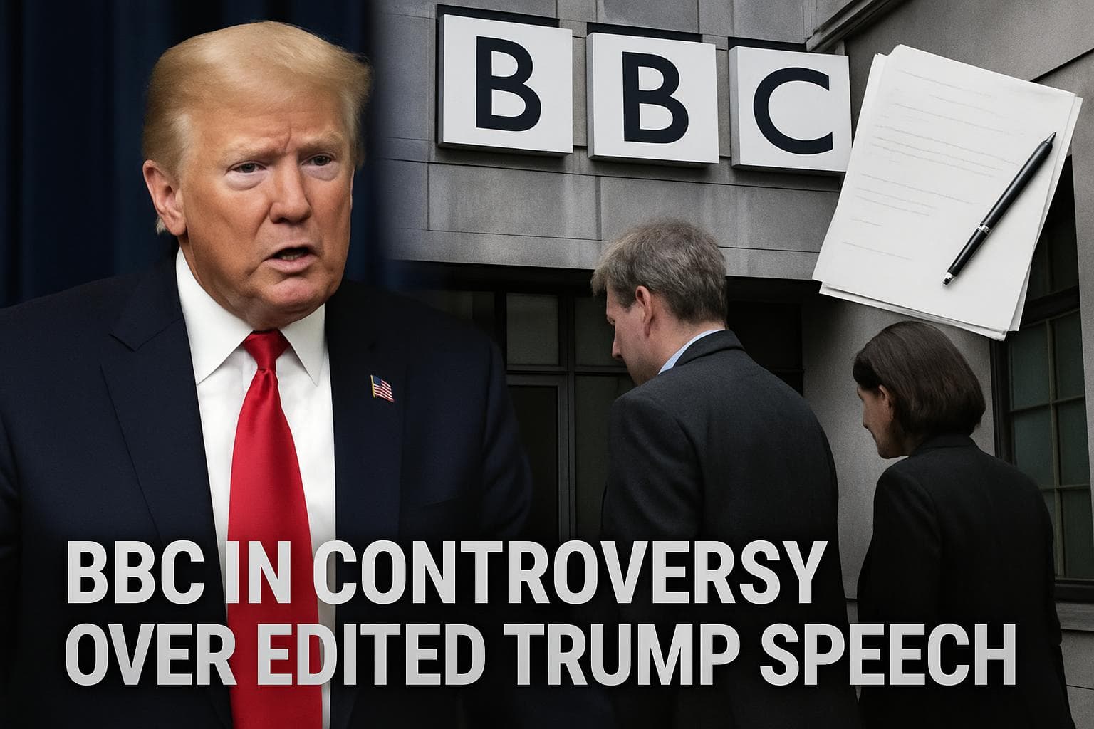 BBC logo with Trump speech controversy theme