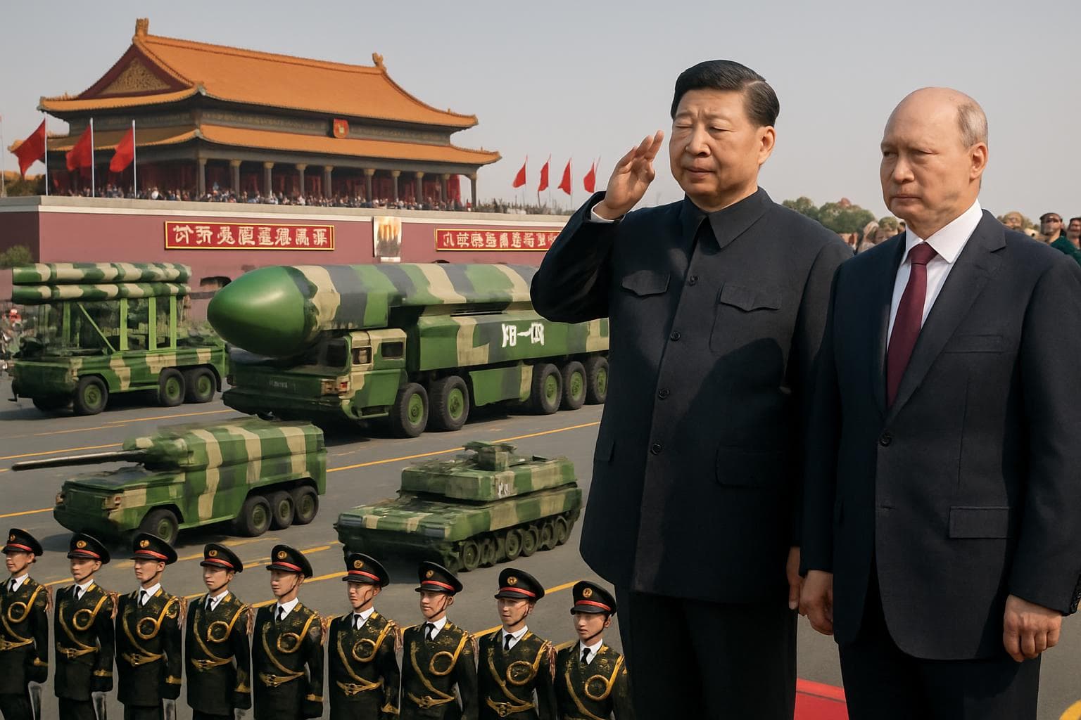 Military parade in Beijing with advanced weaponry
