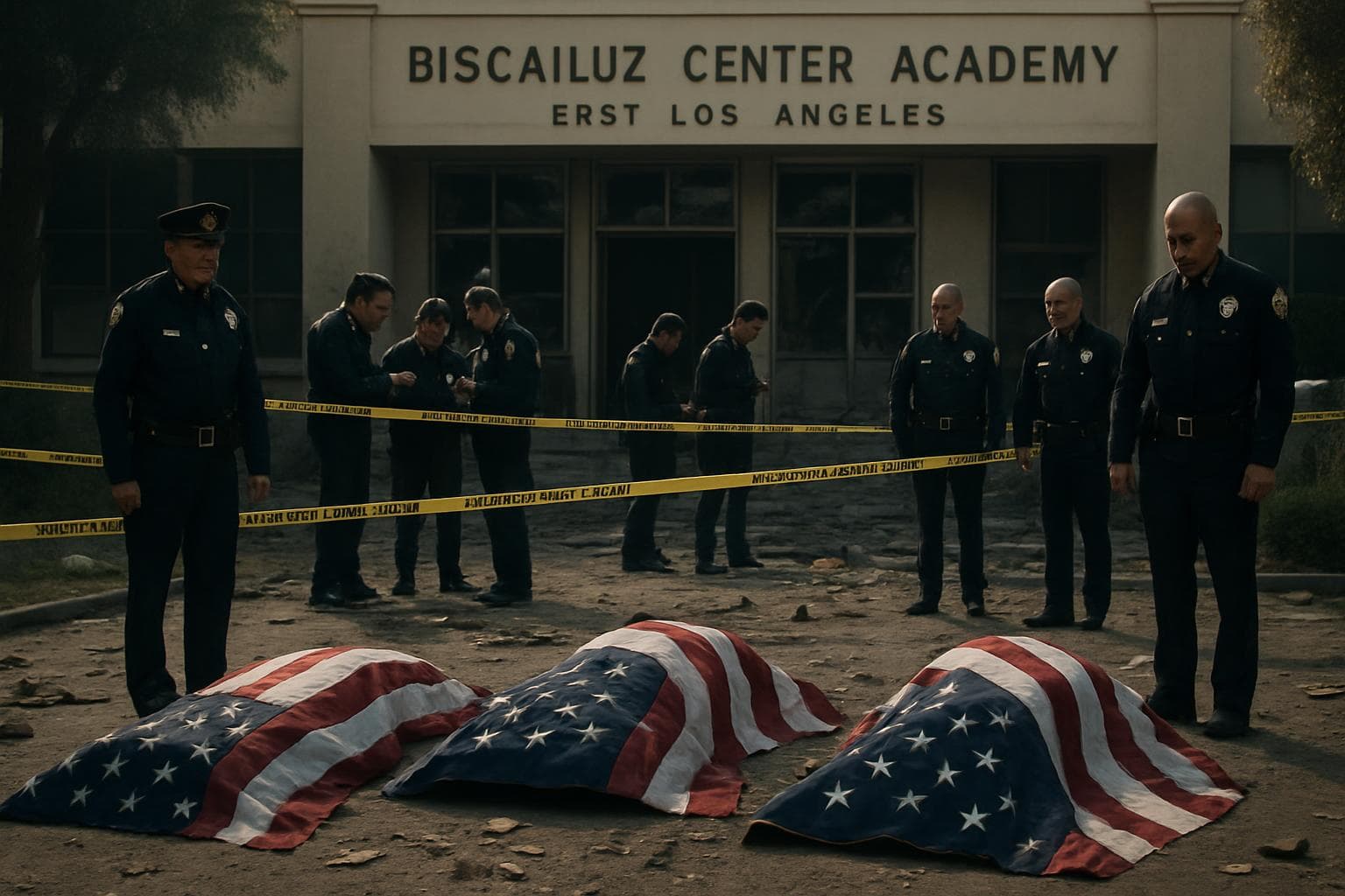 Explosion scene at Biscailuz Center Academy with investigators