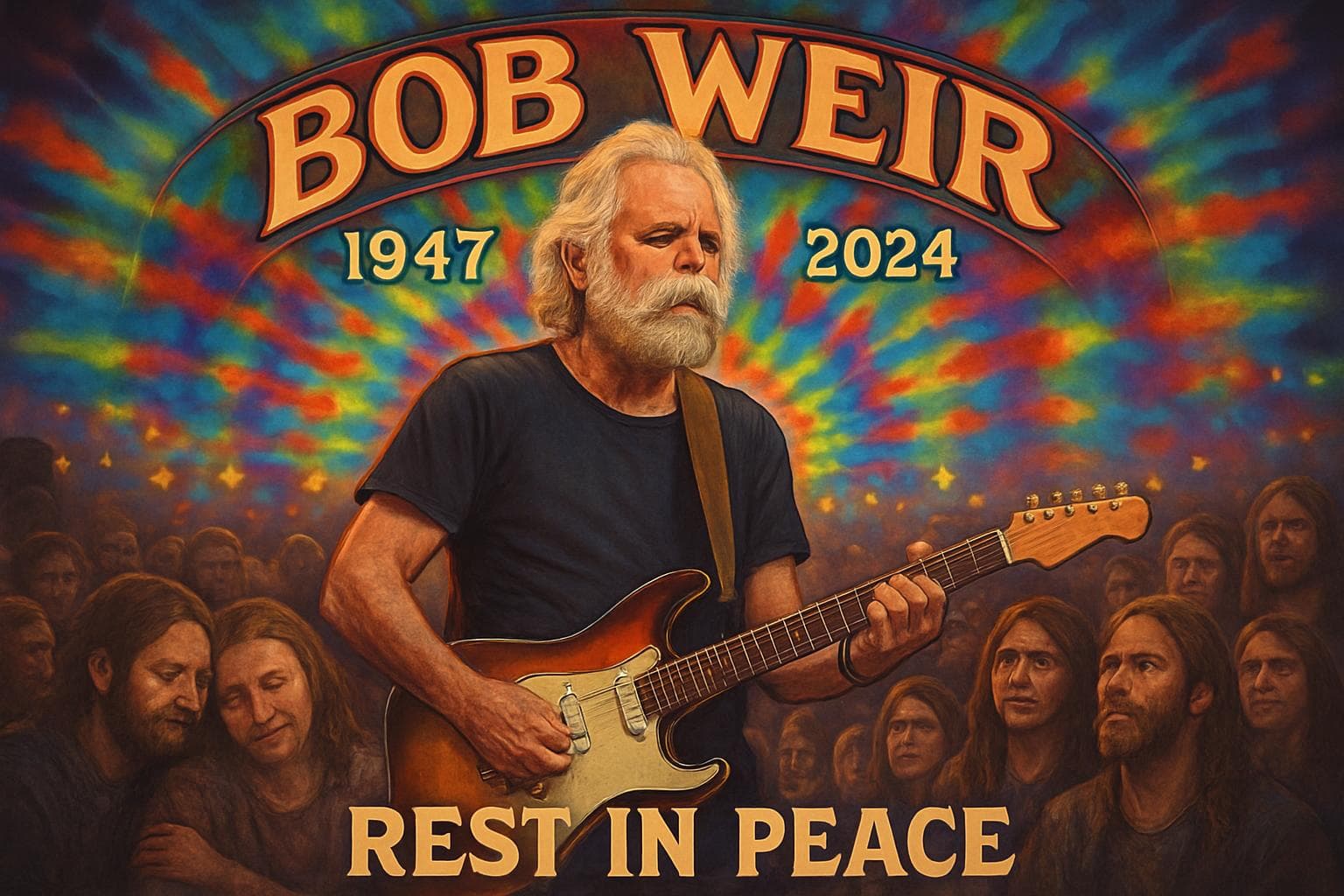 Tribute to Bob Weir with guitar and tie-dye lights