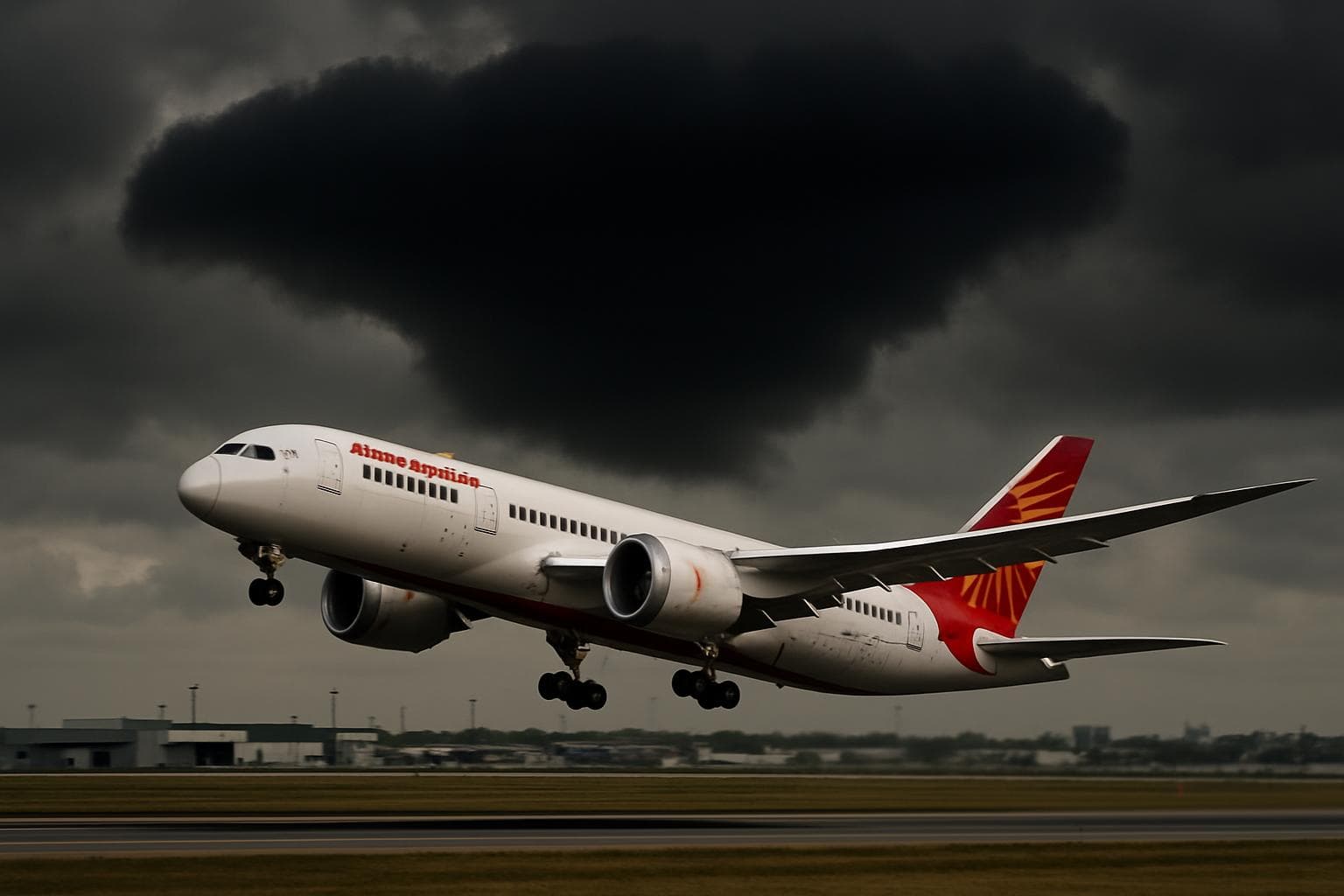Boeing 787-8 Dreamliner taking off with shadow overhead