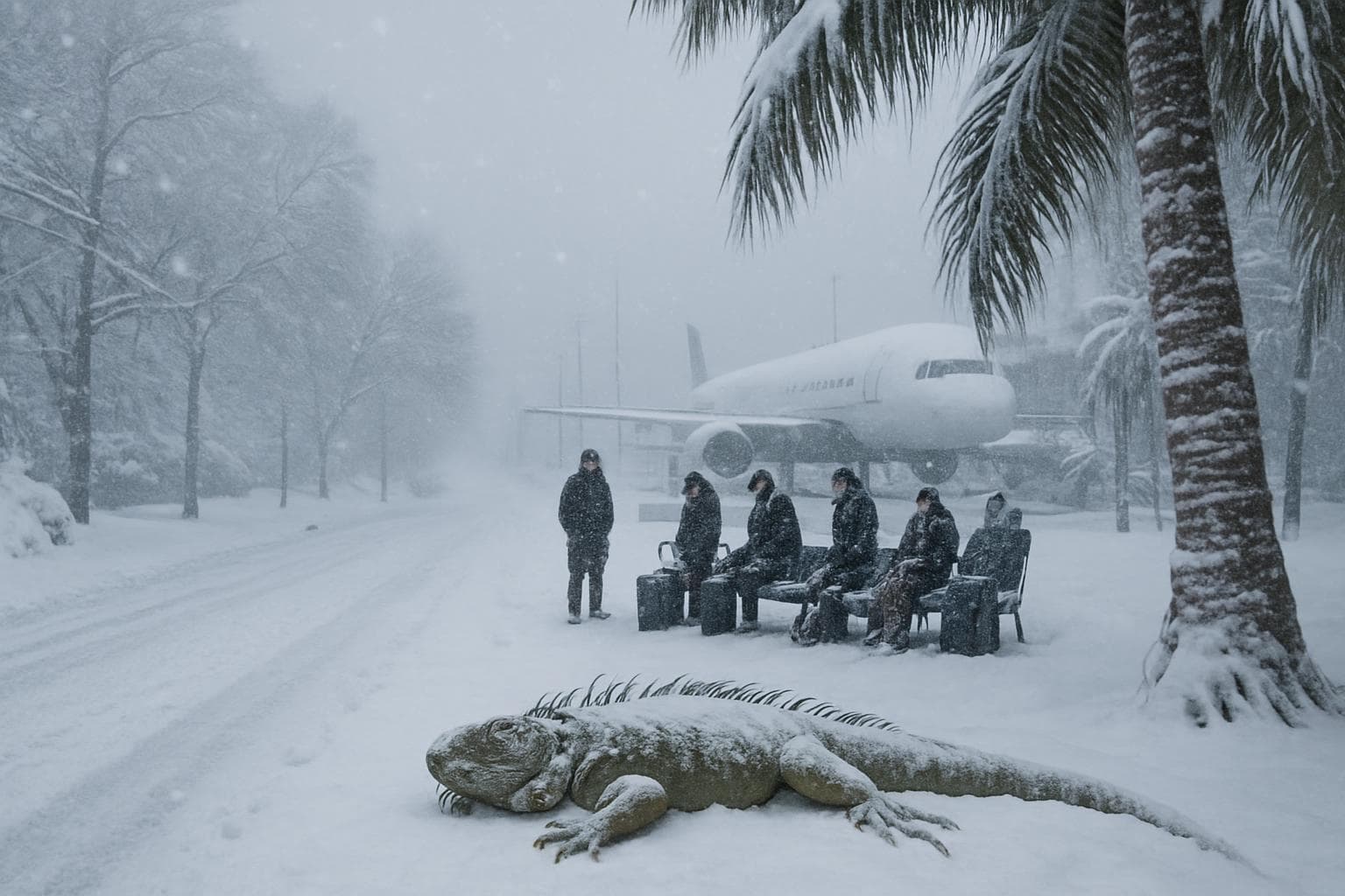 Snow-covered streets and stranded travelers in eastern US