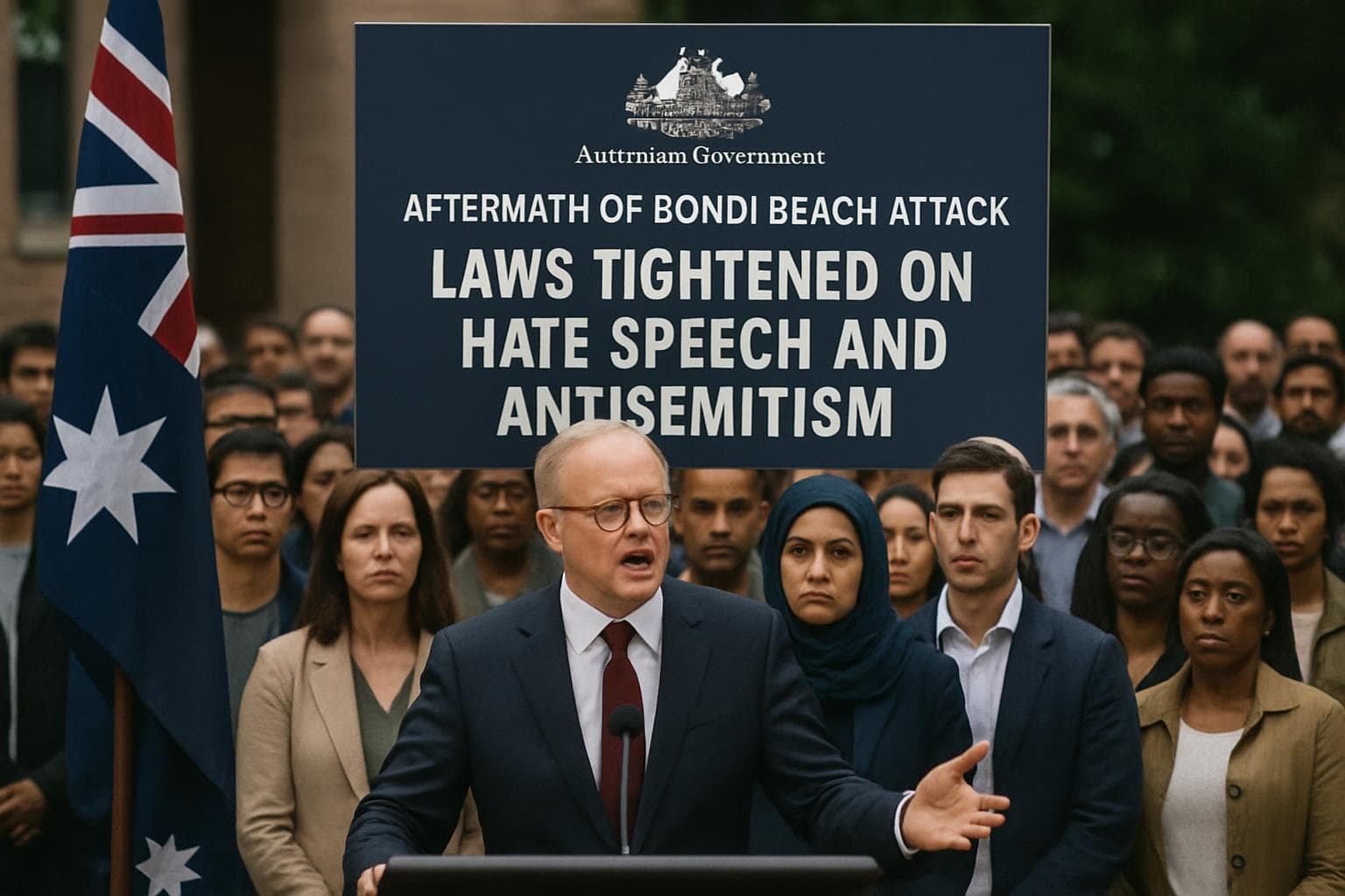 Government official addressing crowd after Bondi Beach attack