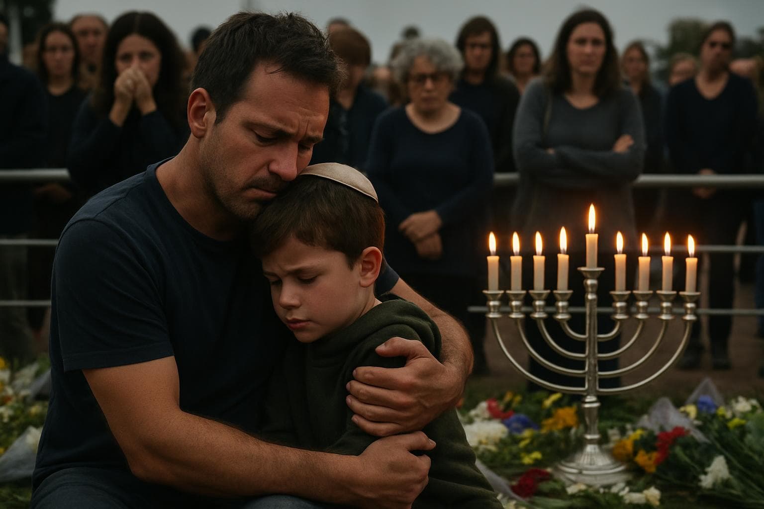 Father and son mourning after Hanukkah shooting at Bondi Beach