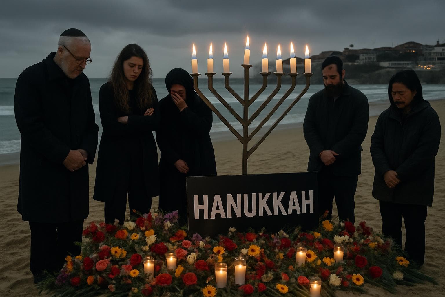 Mourners at Bondi Beach Hanukkah memorial