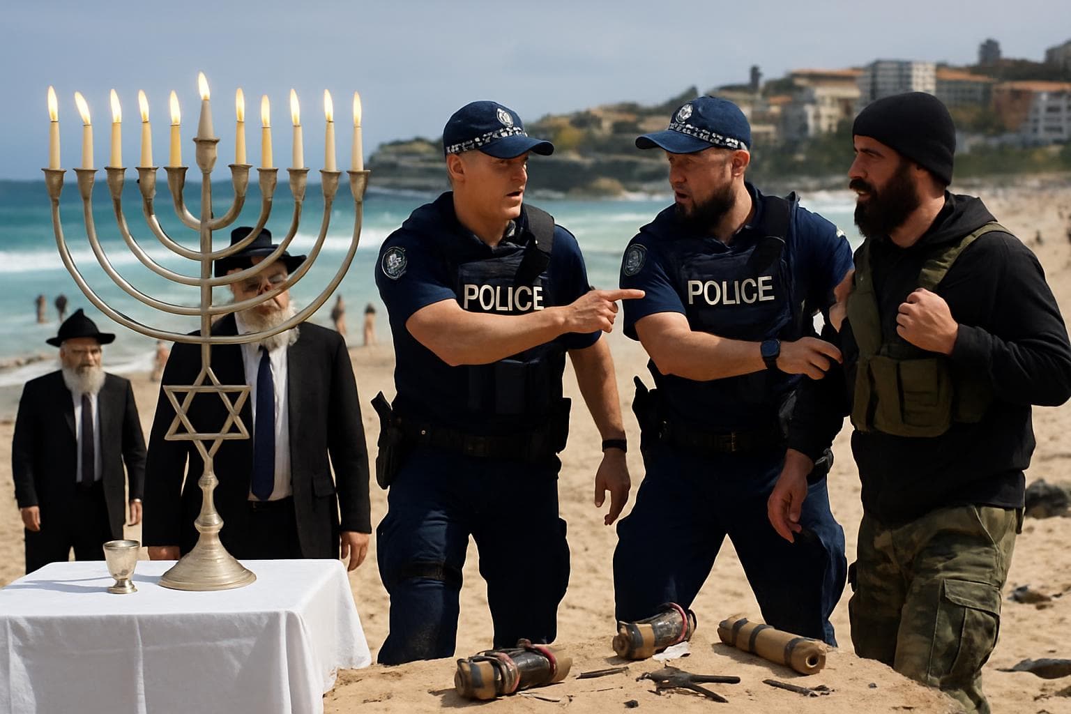 Police confront individuals during Hanukkah at Bondi Beach