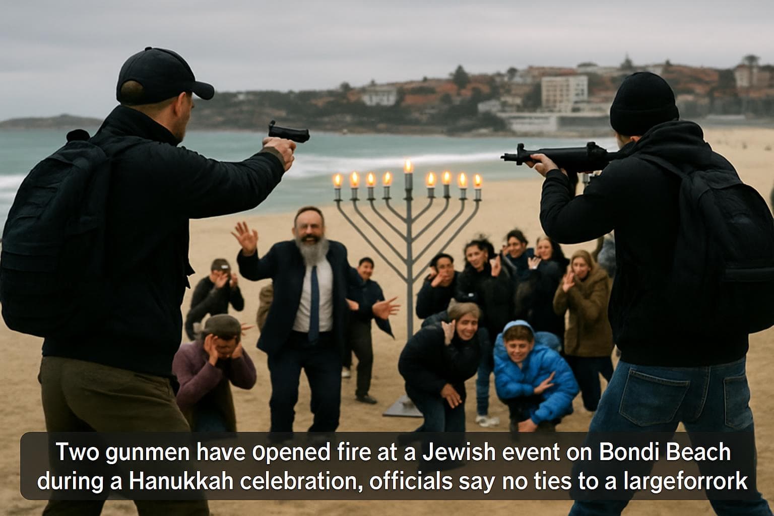 Two gunmen at Bondi Beach during Hanukkah celebration