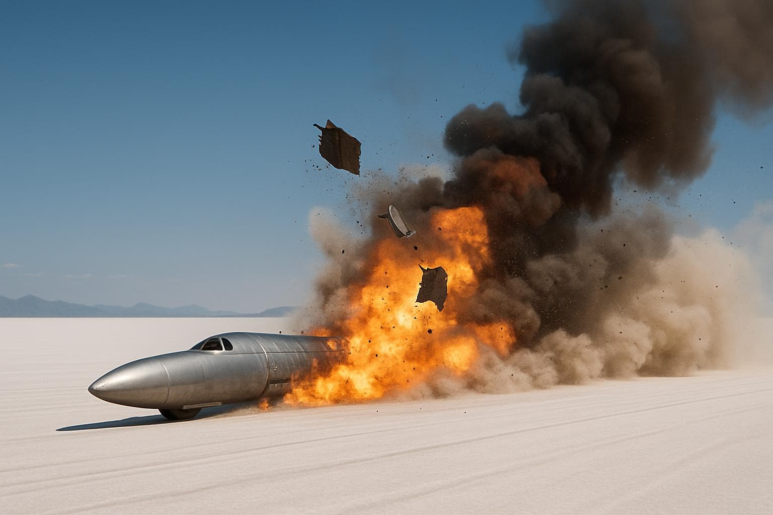 Rocket-shaped streamliner racing on Bonneville Salt Flats