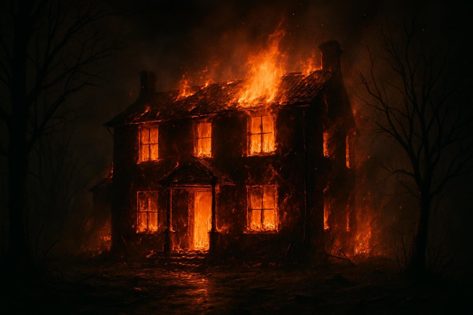 House engulfed in flames at night in Bradford