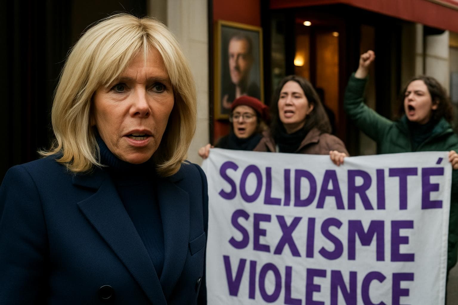 Brigitte Macron speaking at a public event in Paris