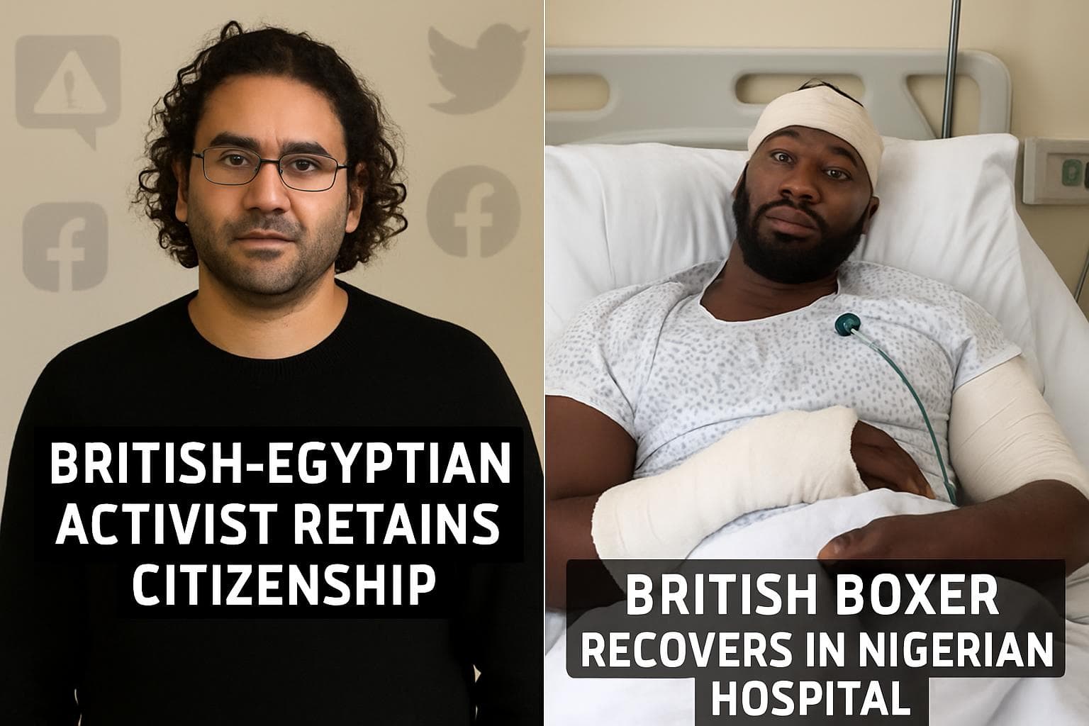 British-Egyptian activist and British boxer in hospital