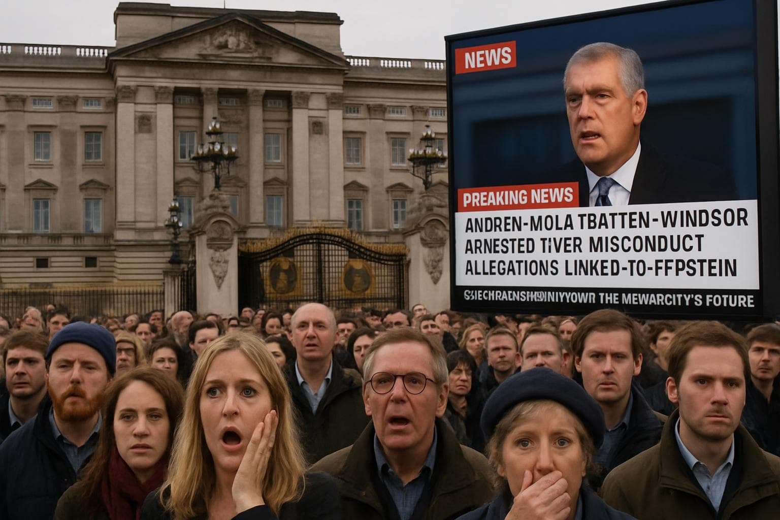 Crowd outside Buckingham Palace reacting to news