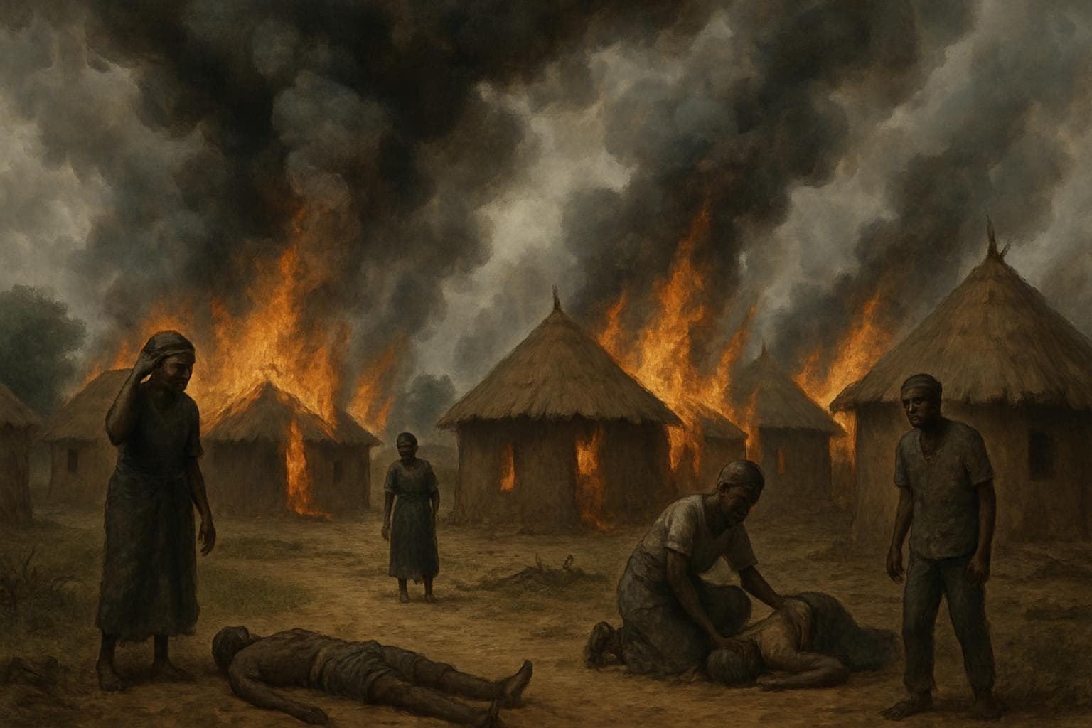 Smoke rising from burning homes in a Nigerian village