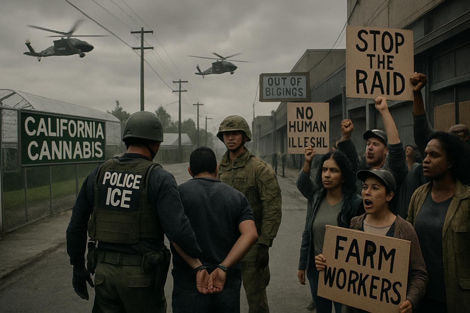 Federal agents and National Guard at a California cannabis farm raid