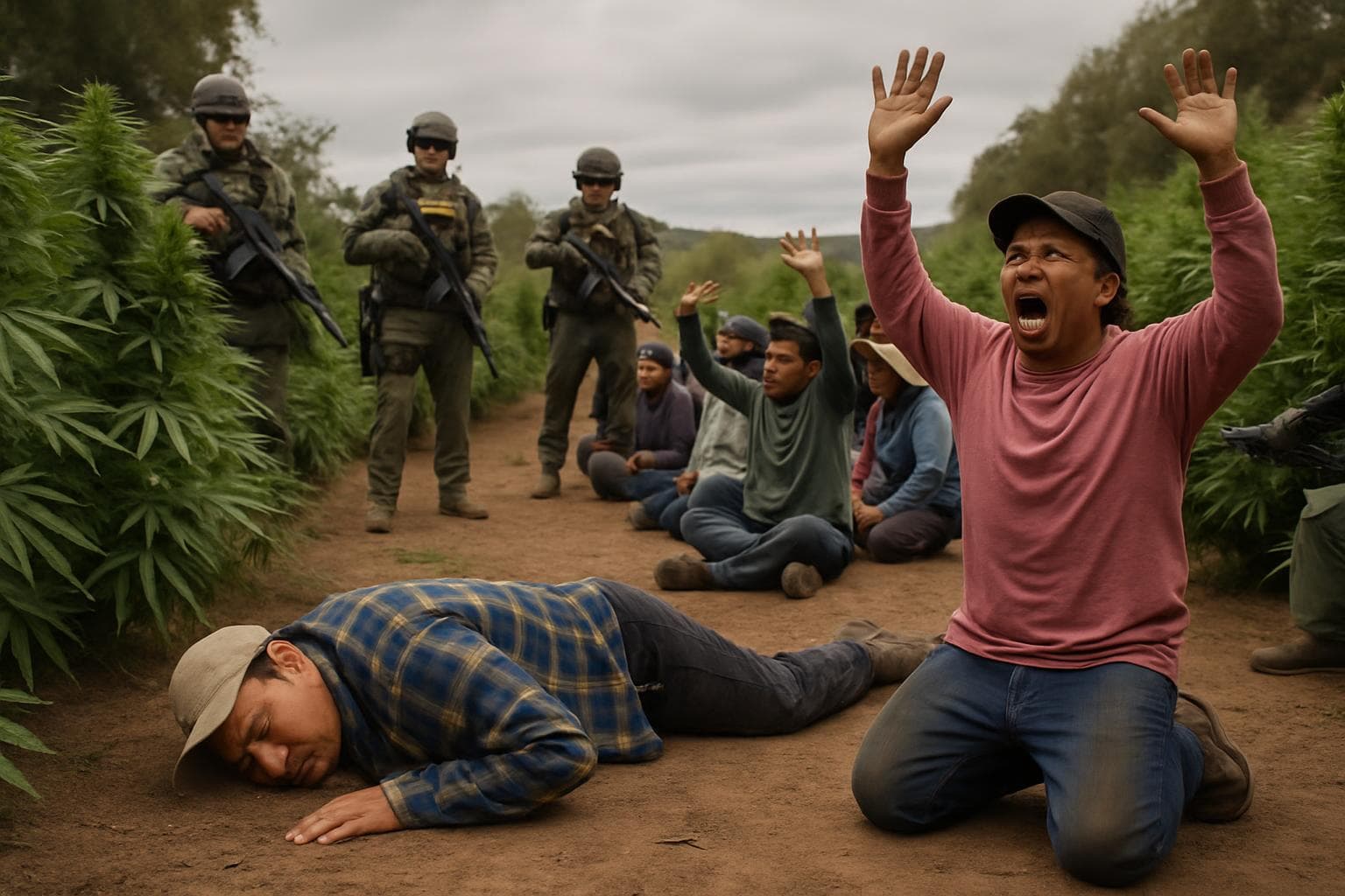 Federal agents conducting a raid on a California cannabis farm