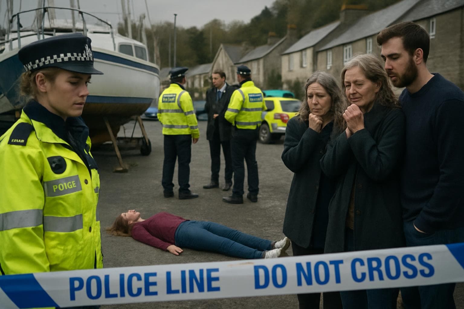 Police activity at a boatyard in Cardigan with a grieving community