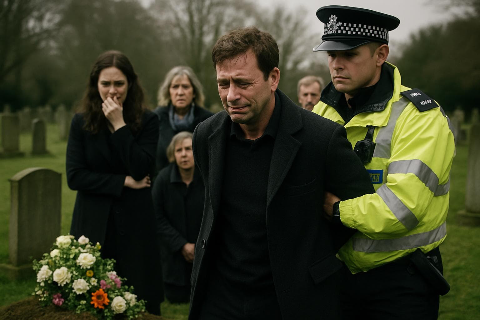 Man being arrested near a grave in Hampshire cemetery