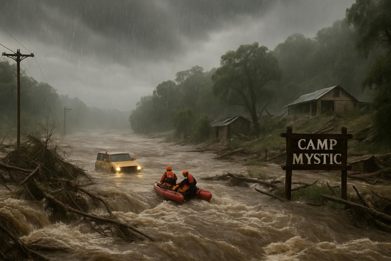 Flash floods in central Texas with rescue operations