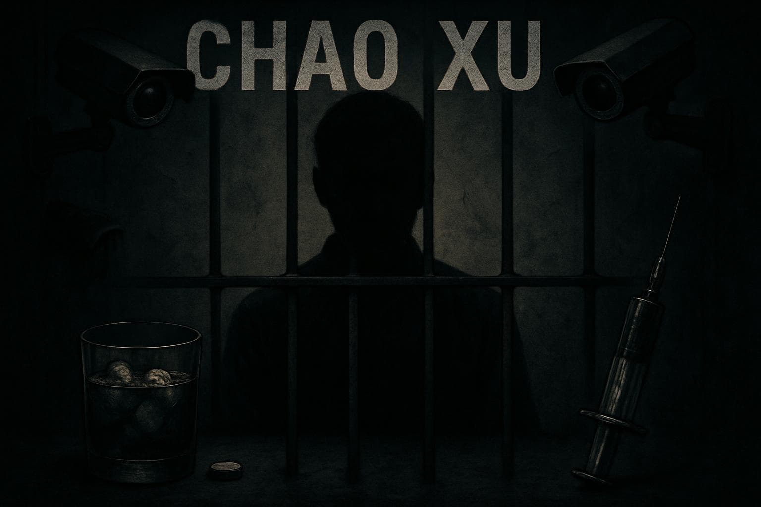 Shadowy figure behind bars with hidden cameras and drinks