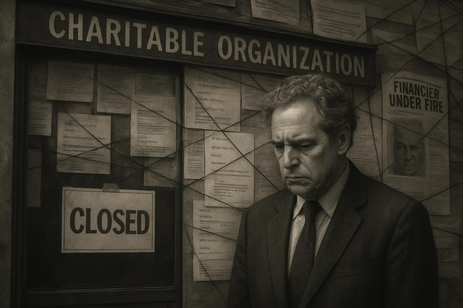 Closure of a charity with emails and documents backdrop