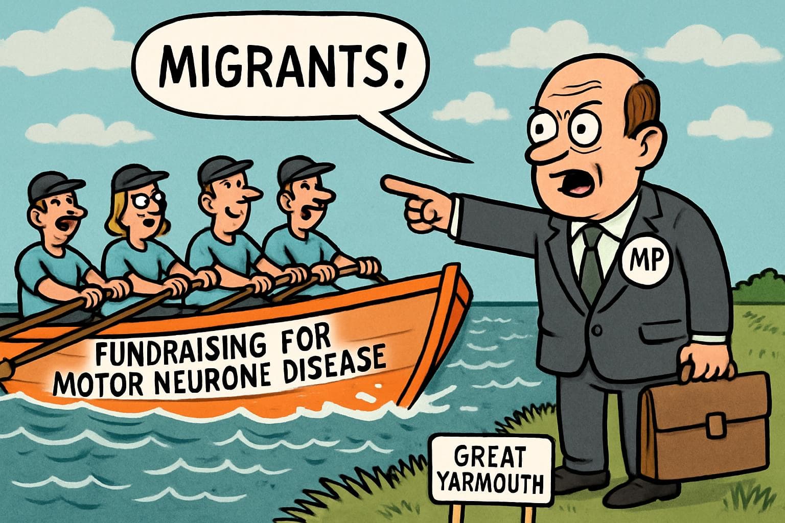 Charity rowers on a boat near Great Yarmouth