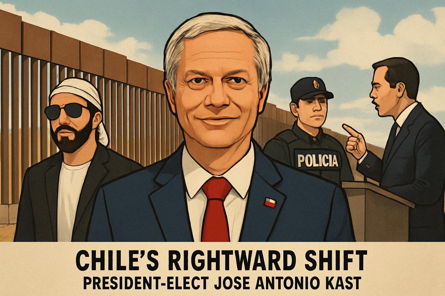 José Antonio Kast in front of border walls with regional leaders