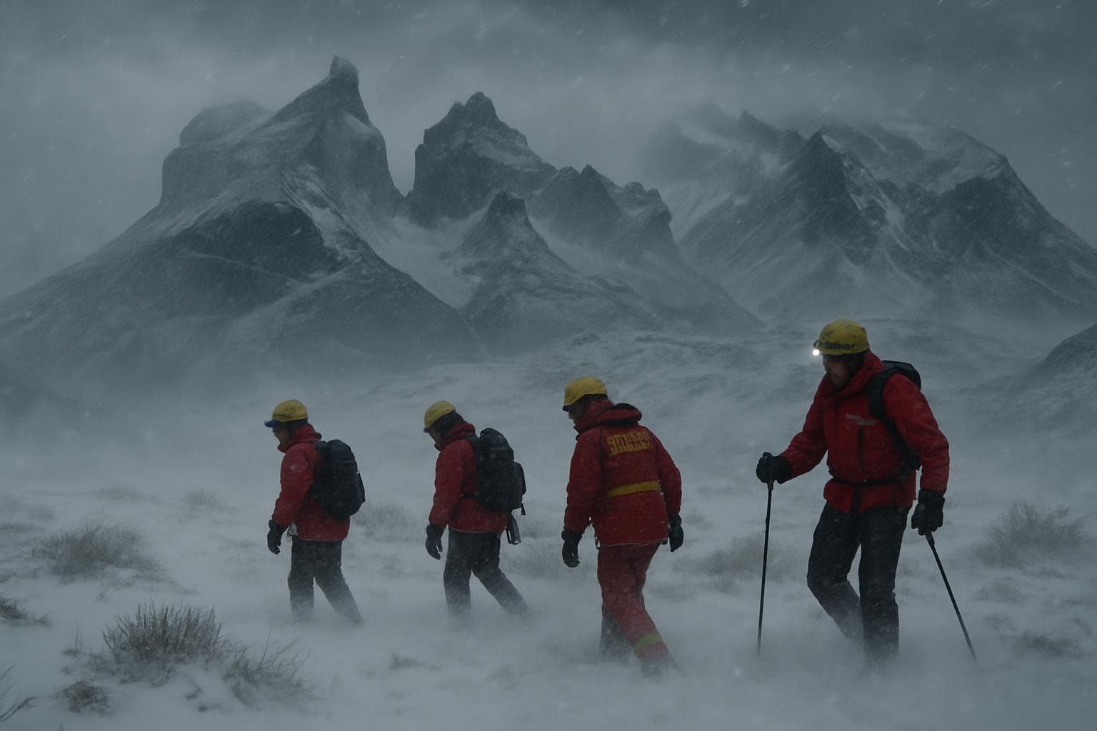 Rescue teams search in snowstorm at Torres del Paine