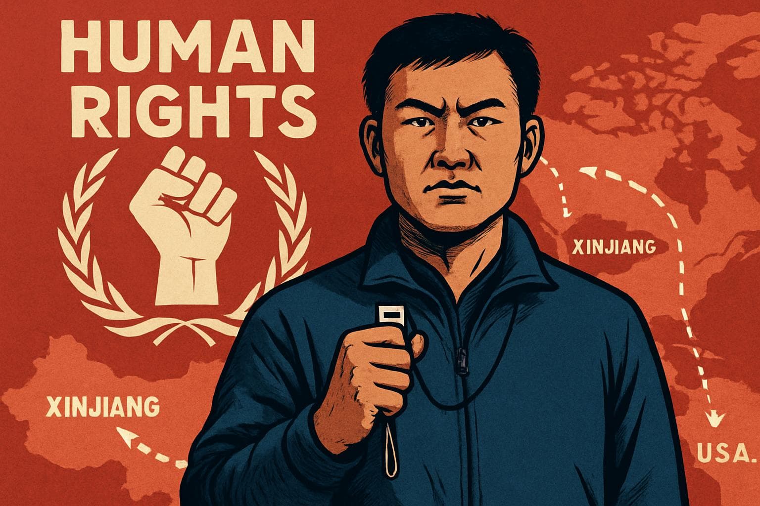 Chinese whistleblower in front of human rights backdrop